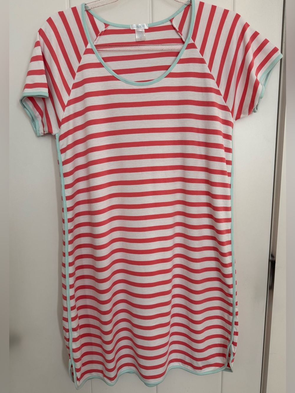 LAKE Pima Nightgown - Coral and Blue - New, Never Worn